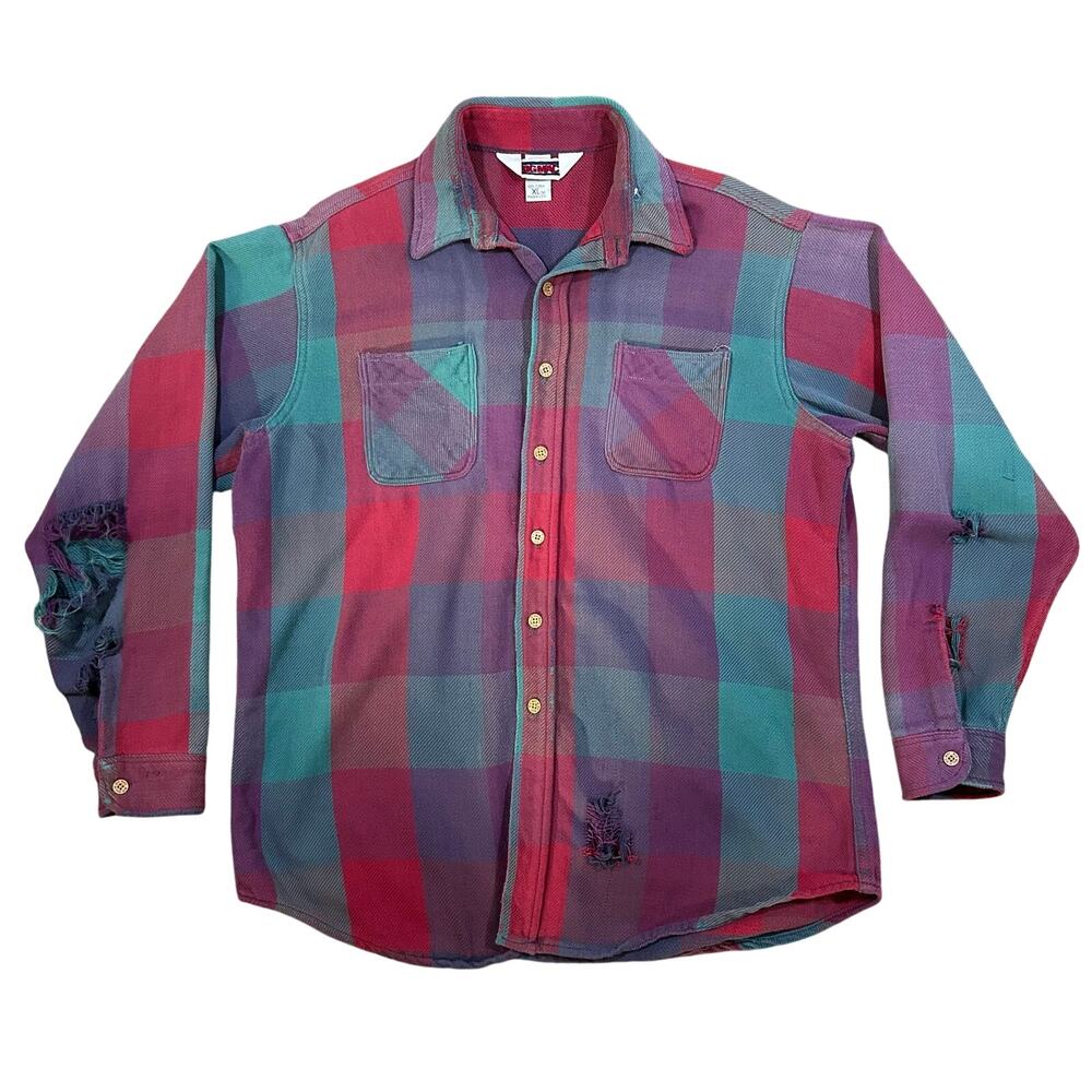 Vintage Big Mac Flannel Shirt XLT Distressed Cotton USA Made Plaid Thick Soft